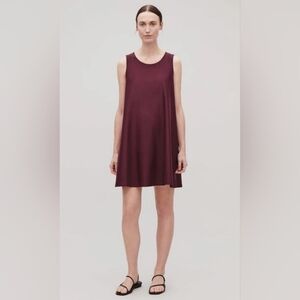 COS Rich Burgundy Sleeveless Cotton Blend A-line Mini Dress